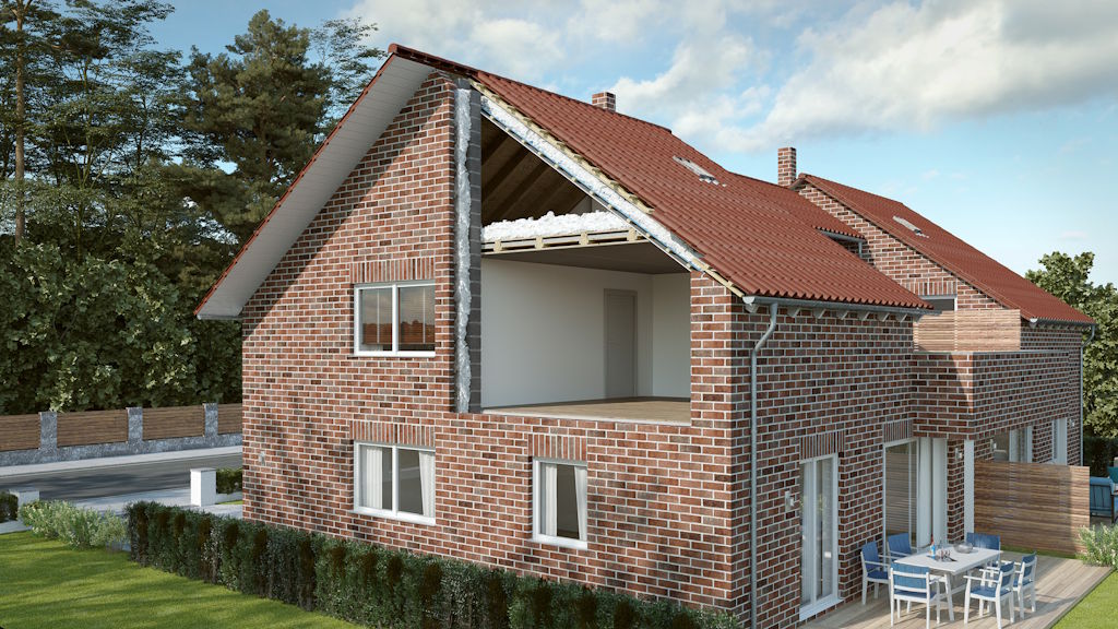 Einblasdämmung im Modell am Haus gezeigt
